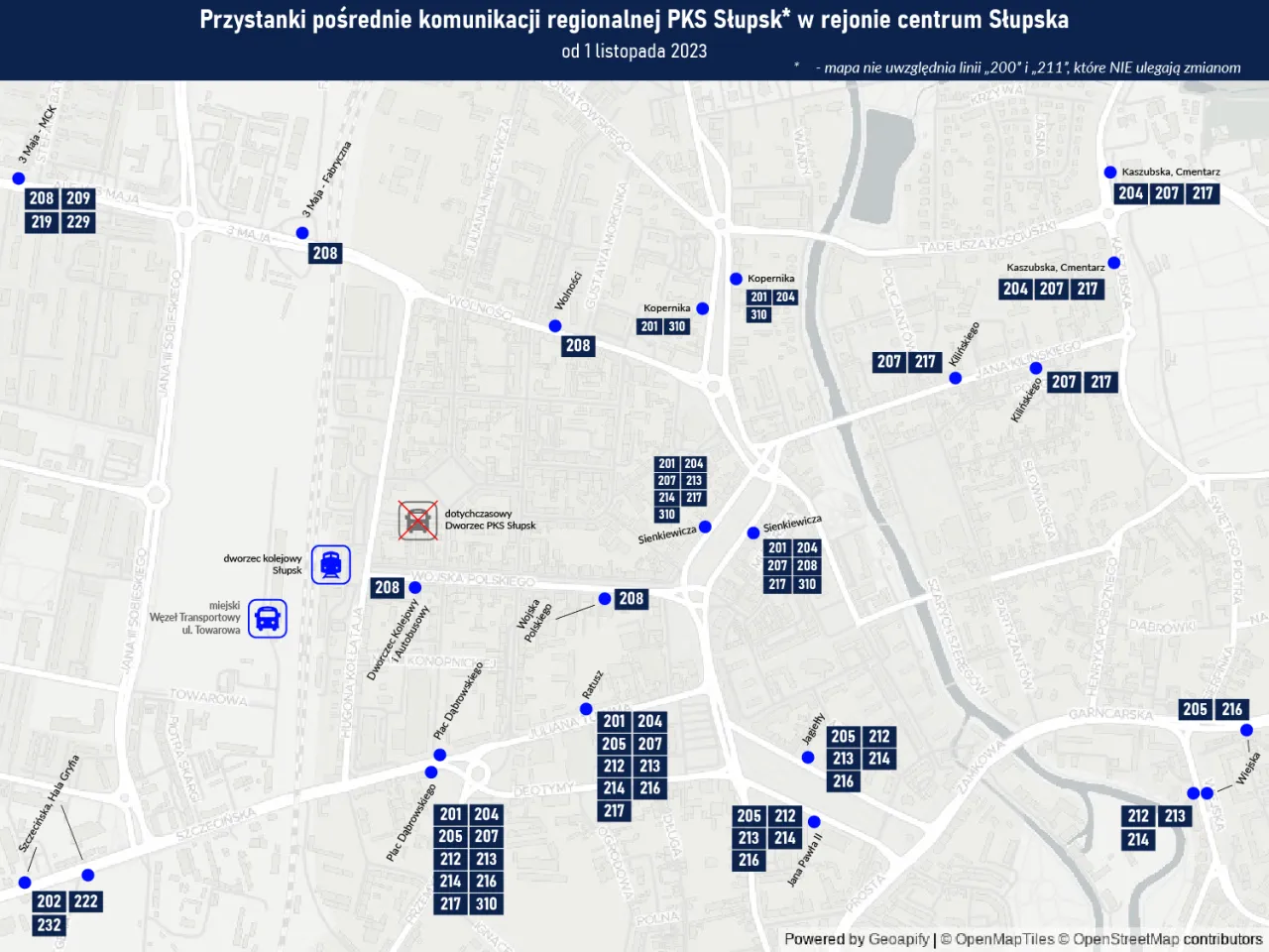 mapa przystank&oacute;w PKS Słupsk poza dworcem