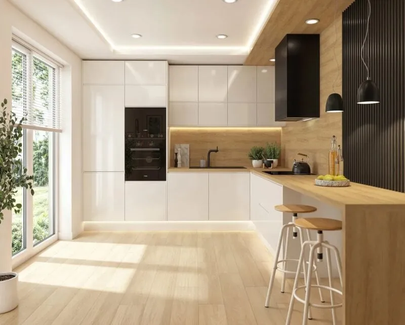 mała kuchnia jasne kolory i połysk