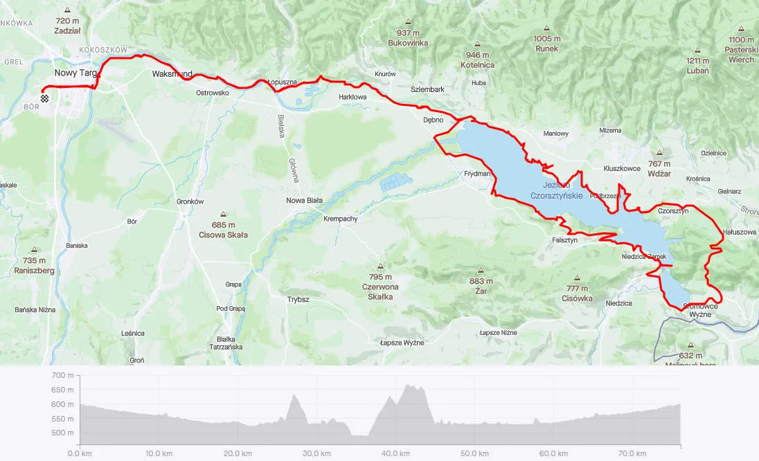 Mapa trasy rowerowej Velo Czorsztyn