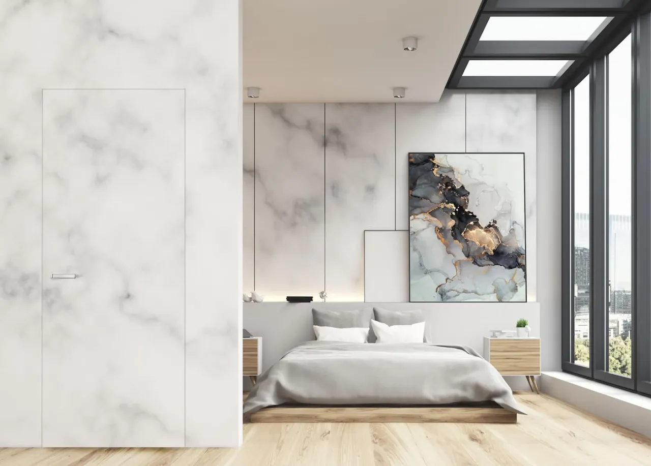 drzwi ukryte zlicowane ze ścianą sypialnia