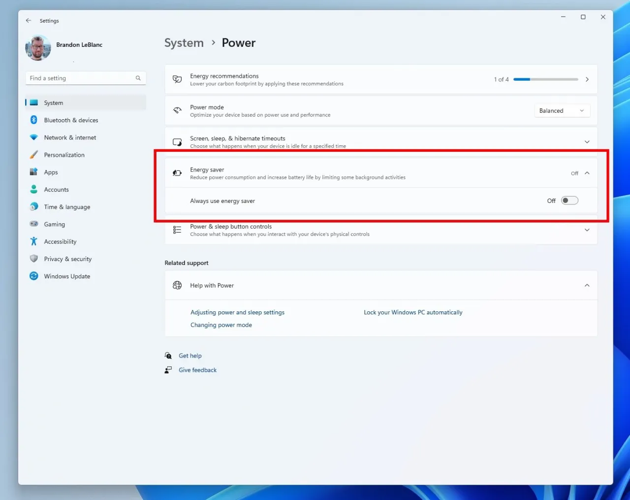 ustawienia oszczędzania energii laptop