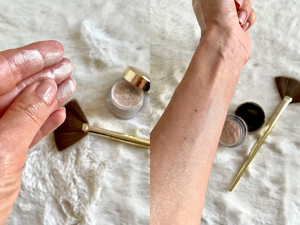 Puder rozświetlający Affect Charming Glow swatche na sk&oacute;rze