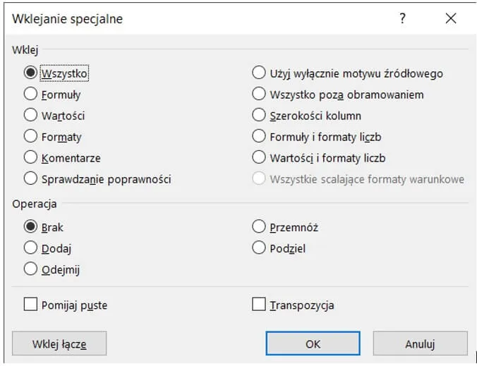 Excel wklej specjalnie formuły