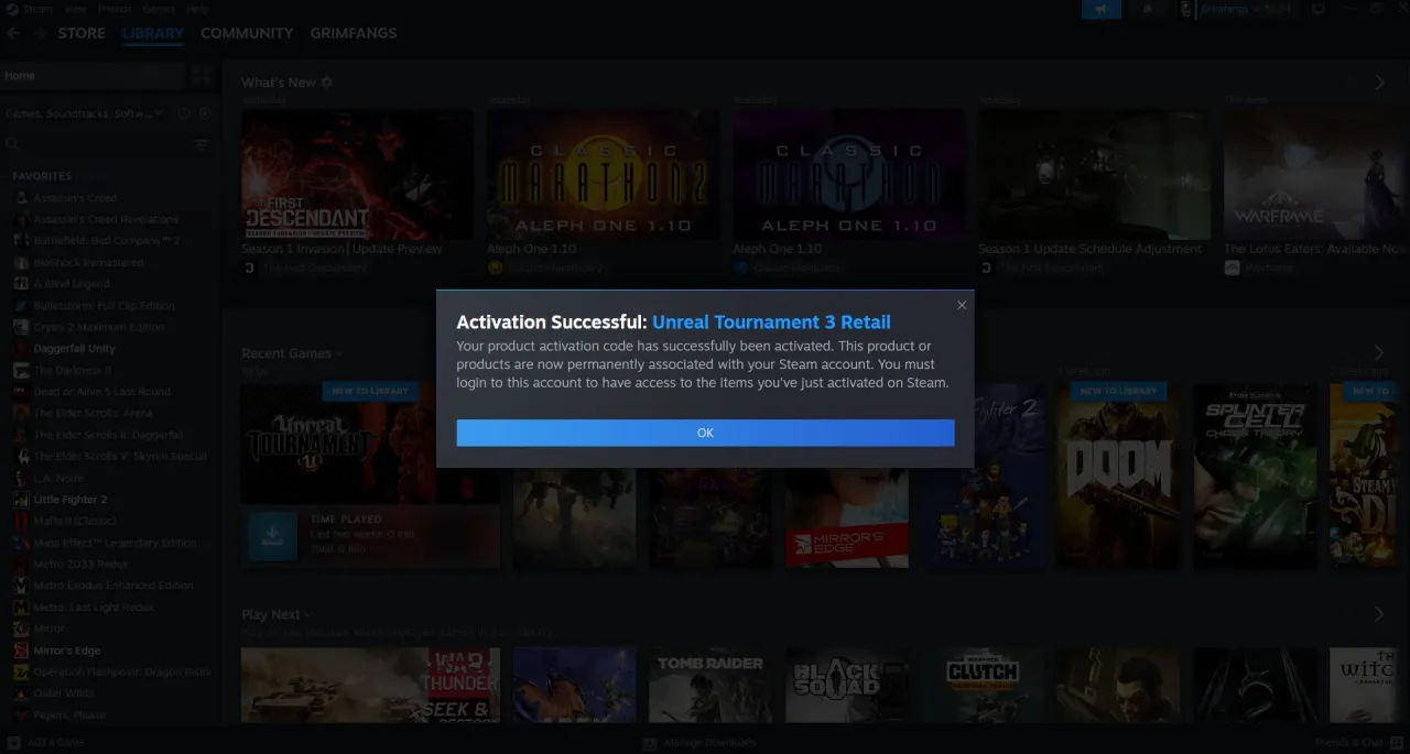 Steam client activate product key menu screenshot