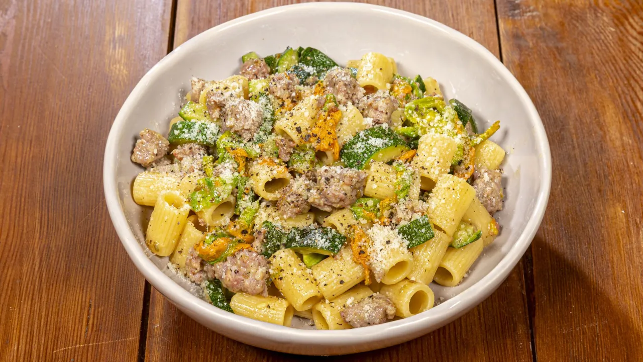 Pasta salsiccia zucchine impiattata