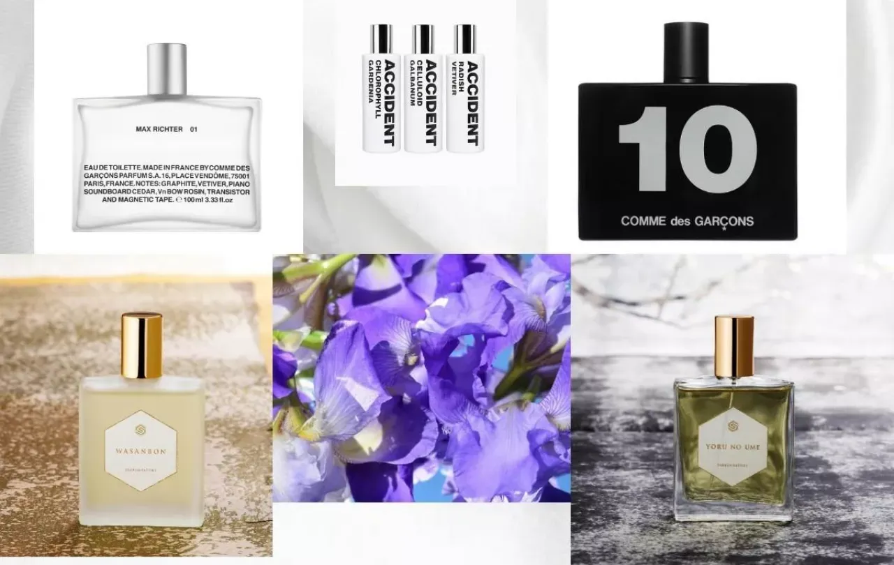 Kolekcja flakon&oacute;w perfum i kwiat&oacute;w. Czy warto kupić tester wody toaletowej? Zobacz r&oacute;żne zapachy i ich inspiracje.