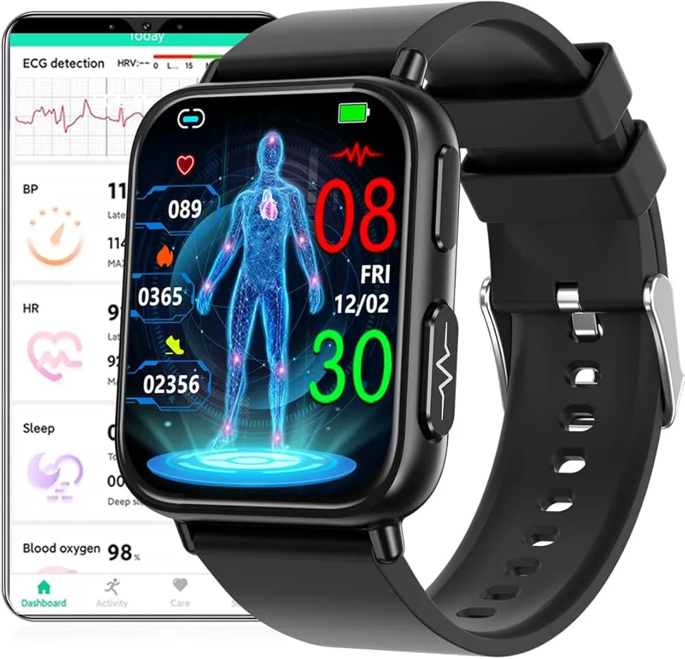 Verschiedene Arten tragbarer EKG-Ger&auml;te (Smartwatch, Handger&auml;t, Patch)