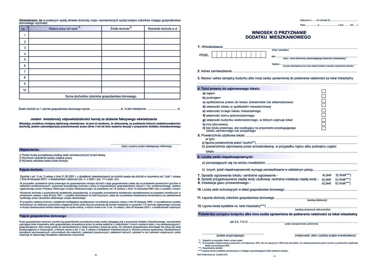 dokumenty do wniosku o dodatek mieszkaniowy, kalkulator