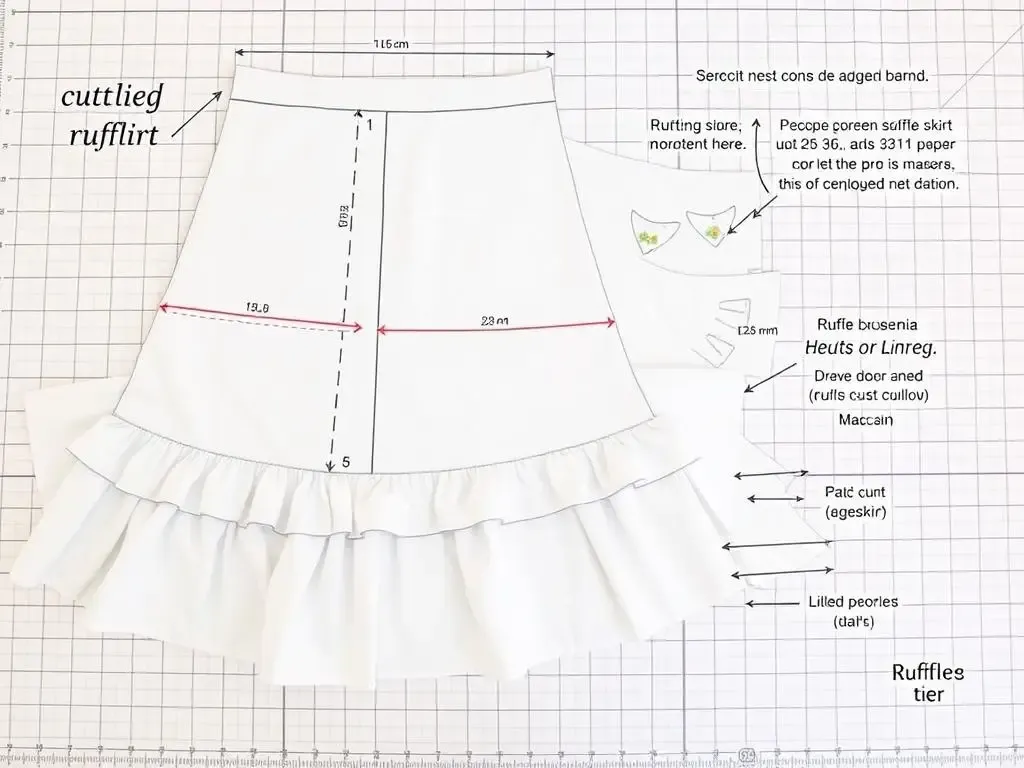 obliczanie materiału na sp&oacute;dnicę z falbanami schemat