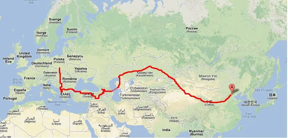 Mapa lotów Chiny Polska