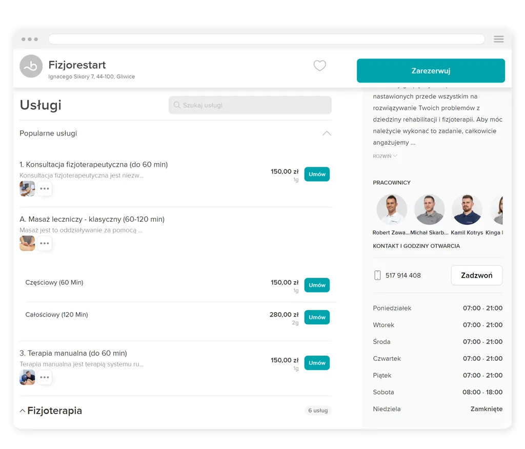 Rezerwacja wizyty fizjoterapia online i telefonicznie