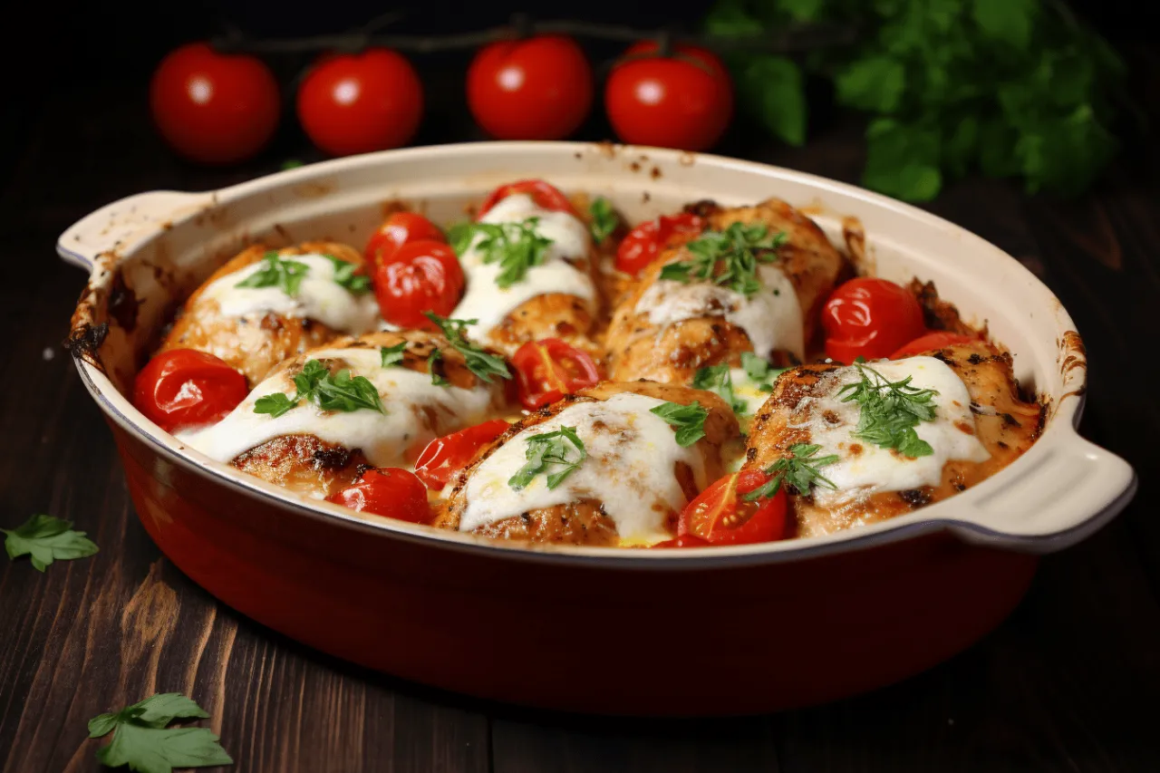 Kurczak zapiekany z mozzarellą i pomidorami