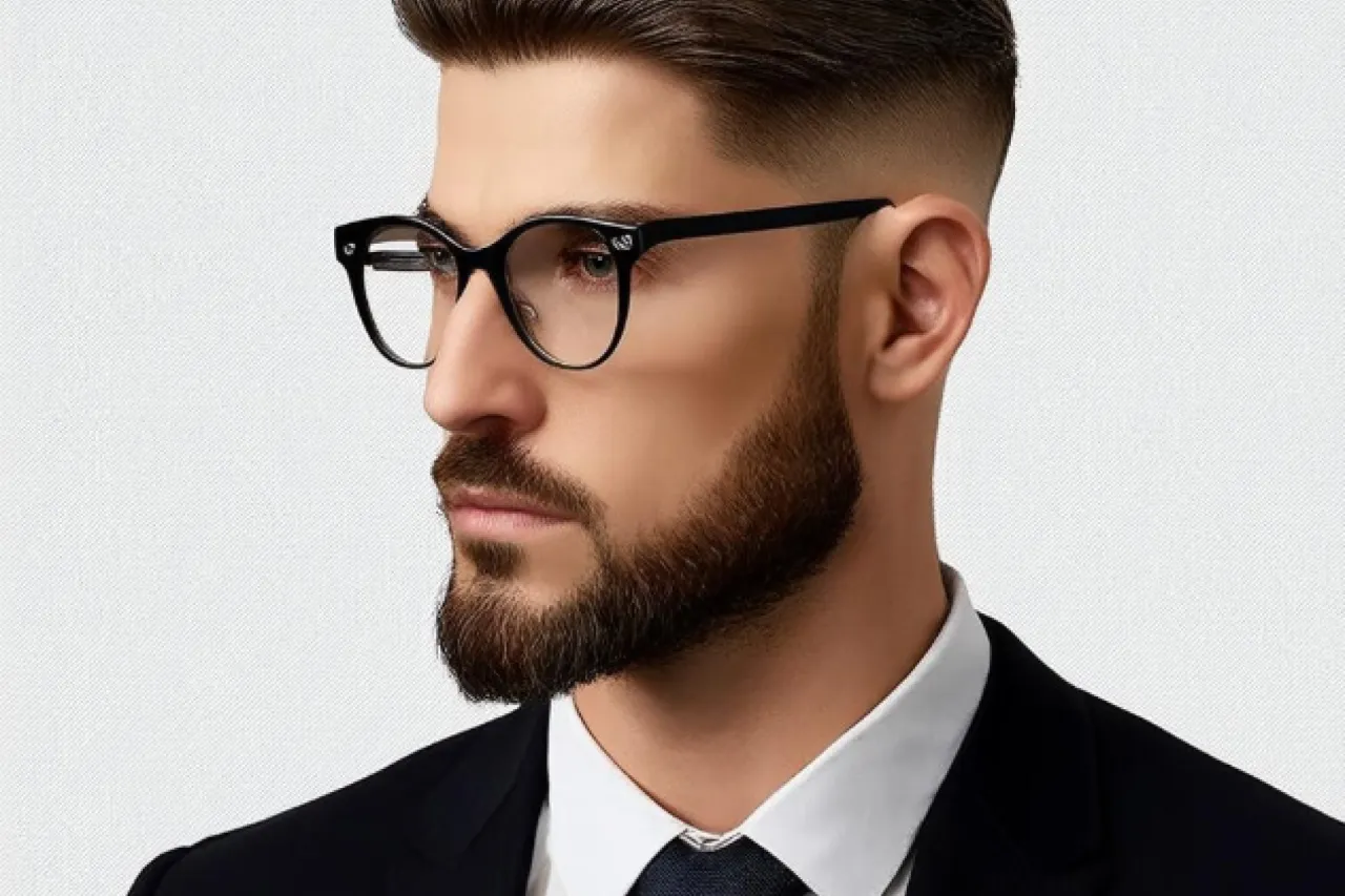 Męskie fryzury zarost okulary odmładzające