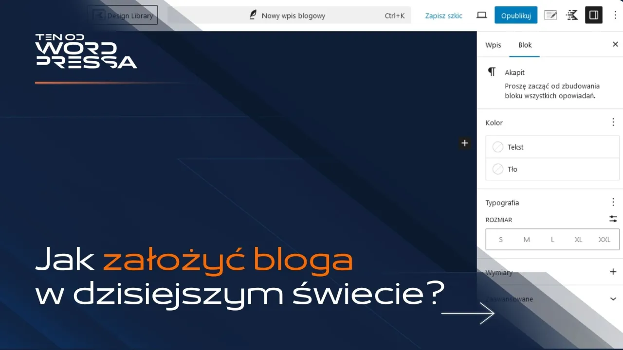 Jak założyć bloga w dzisiejszym świecie? Widok edytora WordPress z opcjami bloku i tekstem 