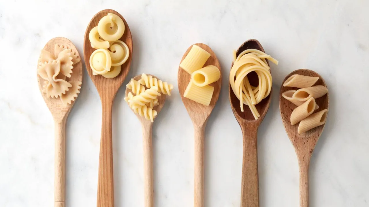 verschiedene Nudelsorten f&uuml;r Nudelsalat wie Fusilli Penne Farfalle