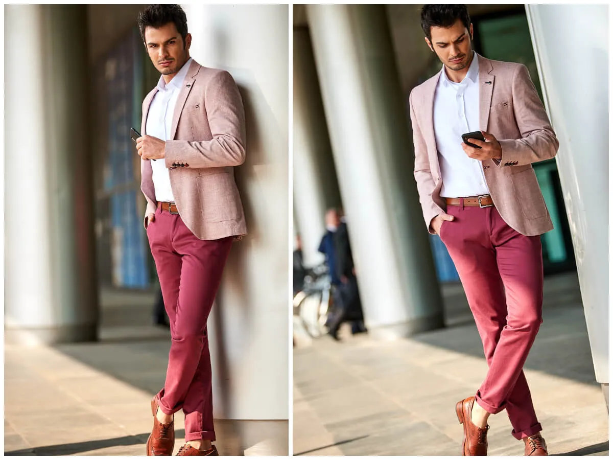 męskie czerwone mokasyny stylizacje smart casual