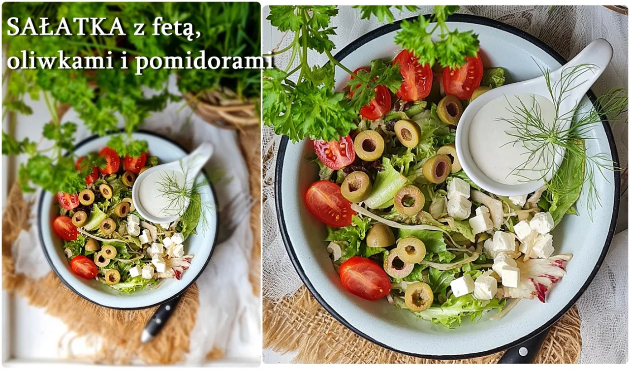 Sałatka grecka z fetą, oliwkami i pomidorami. Zastanawiasz się, ile kalorii ma sałatka grecka? Ta wersja jest lekka i pyszna!