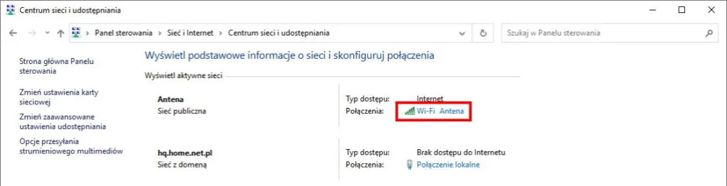 Znajdowanie hasła Wi-Fi Windows 10 Panel Sterowania