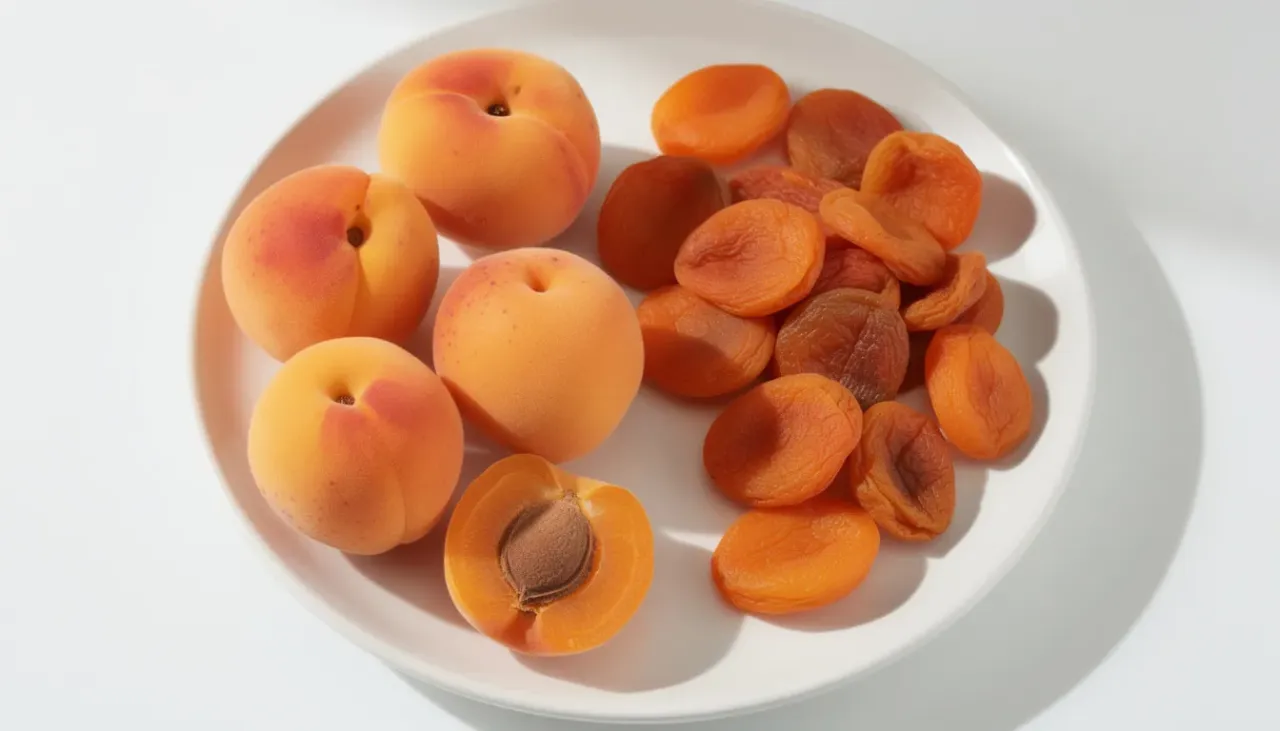 świeże morele i suszone morele obok siebie