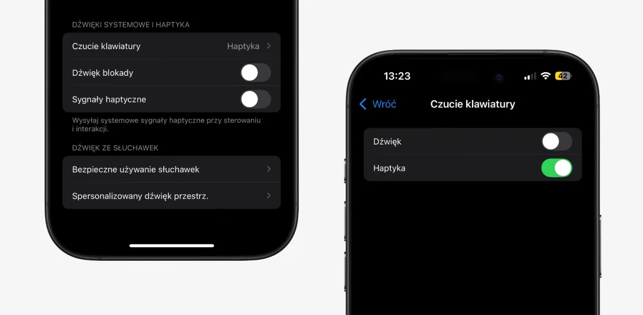 iPhone ustawienia czucie klawiatury haptyka