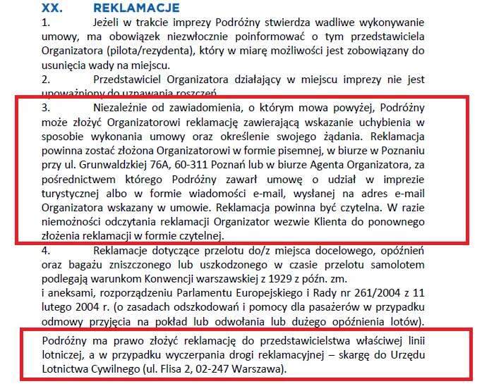 przykłady dowodów reklamacja biuro podróży