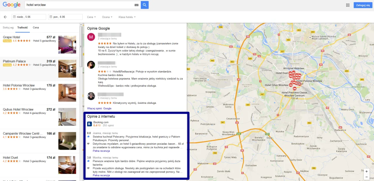 wizyt&oacute;wka Google Moja Firma hotel opinie