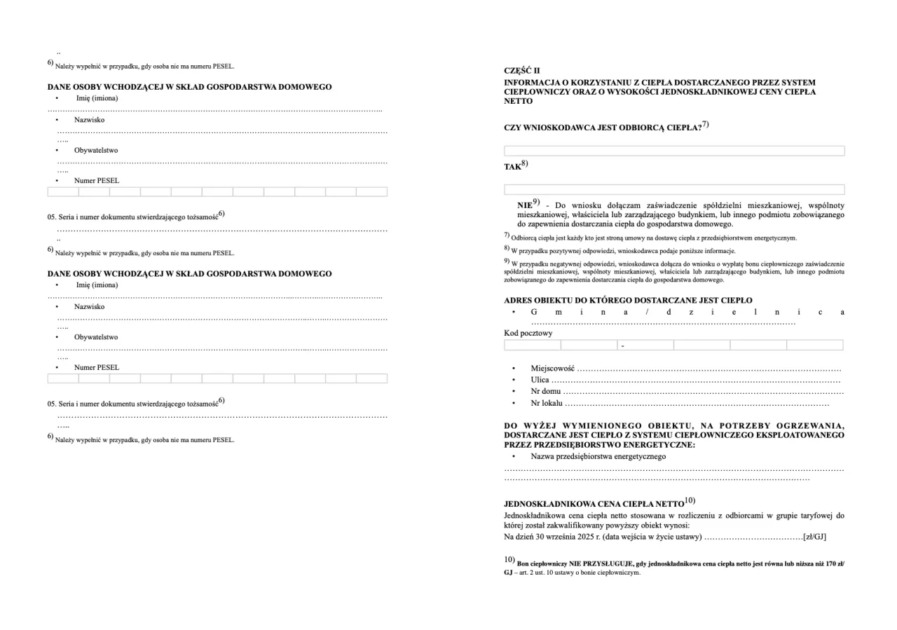 Przykładowy wniosek o bon ciepłowniczy 2026