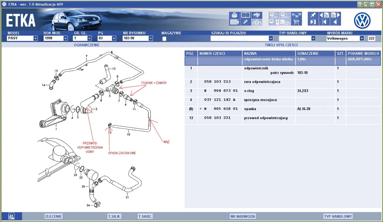 Układ odpowietrzania skrzyni korbowej Audi A4 B5