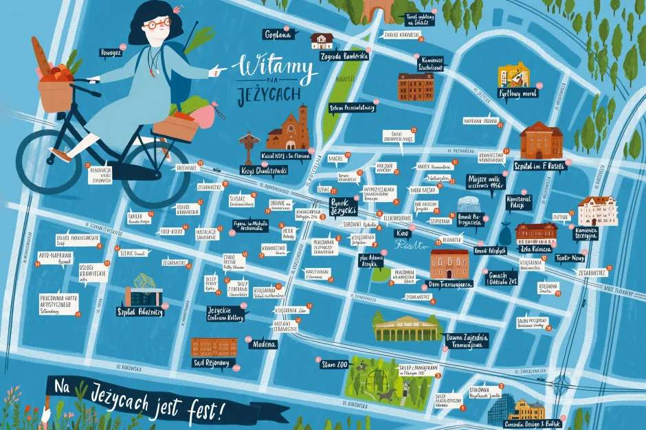 Mapa osiedla z zaznaczonymi punktami usługowymi