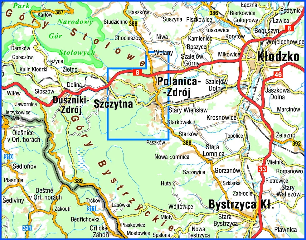 Mapa Polski Polanica-Zdr&oacute;j lokalizacja