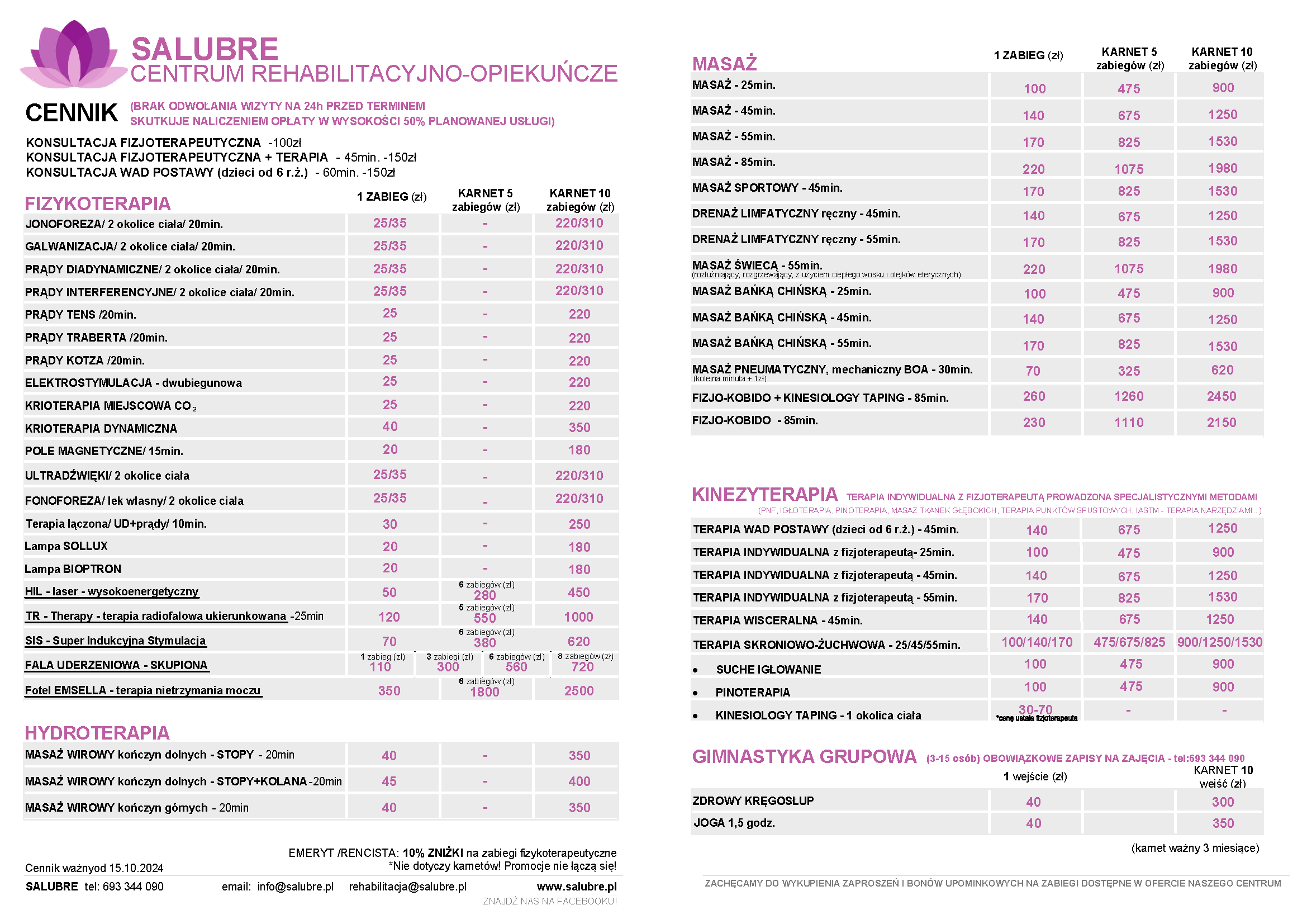 koszt rehabilitacji fizjoterapia cennik