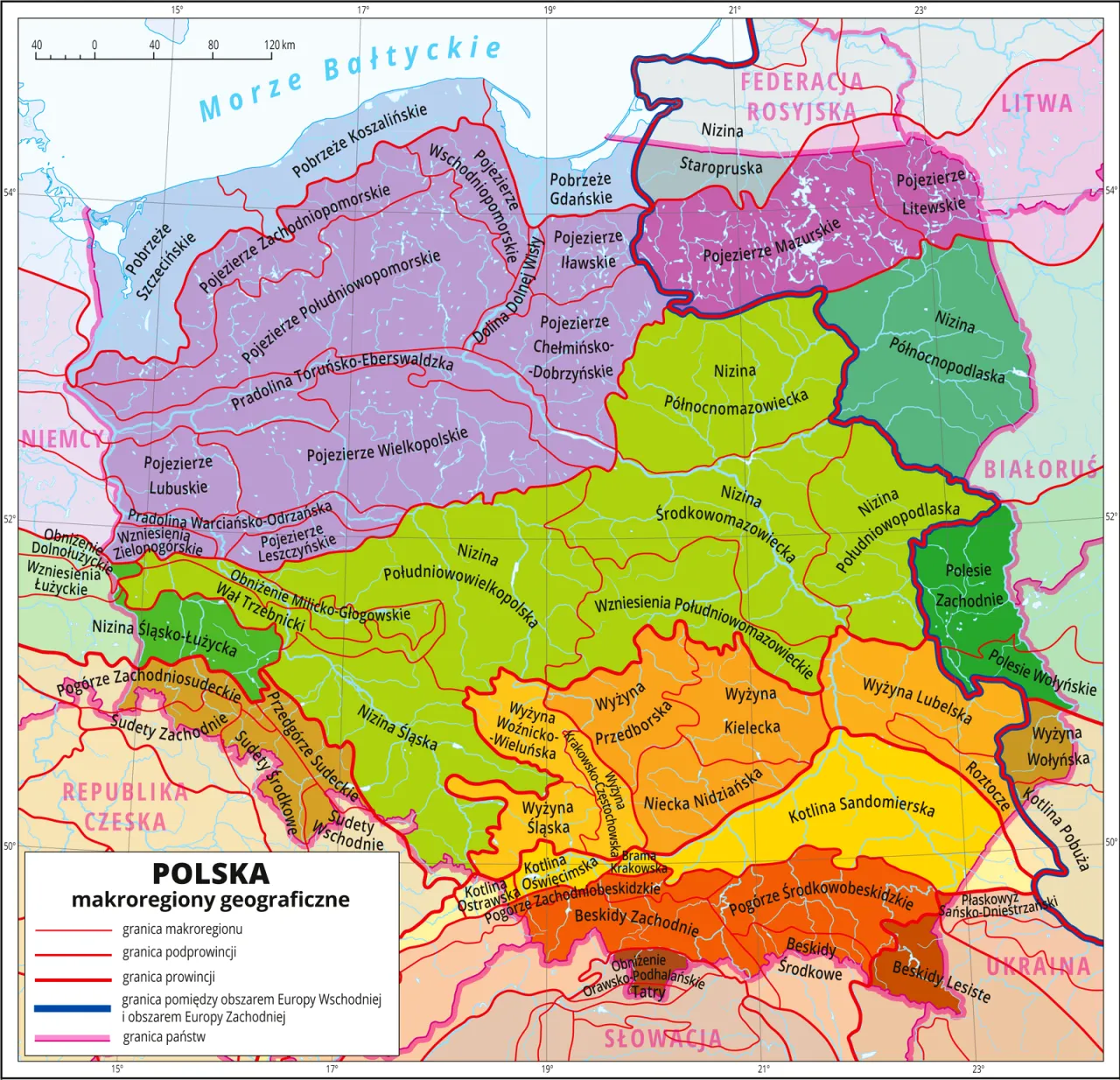 Mapa Polski z zaznaczonymi regionami wędkarskimi