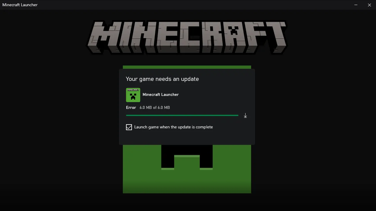 Minecraft launcher update button