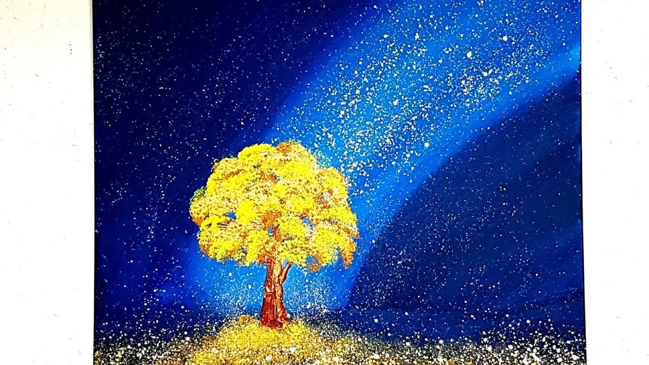 Baumkronen malen Tupftechnik Schwamm