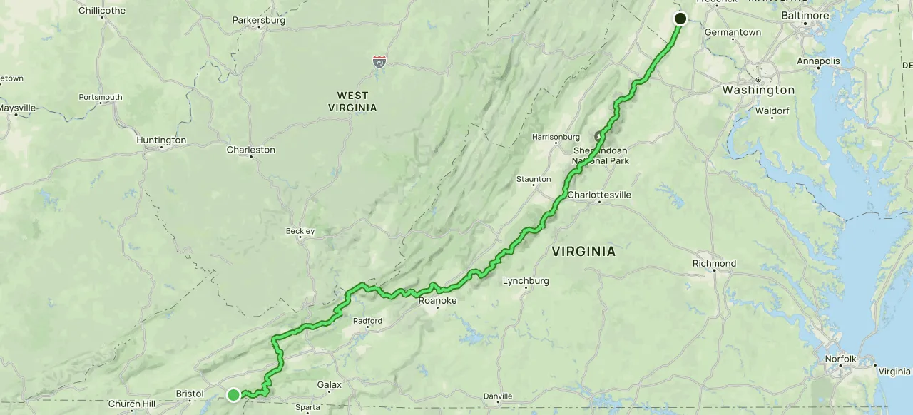 Szlak Appalach&oacute;w mapa trasy