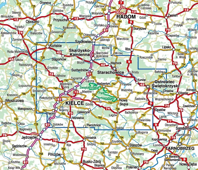 mapa Gór Świętokrzyskich, lokalizacja województwa świętokrzyskiego