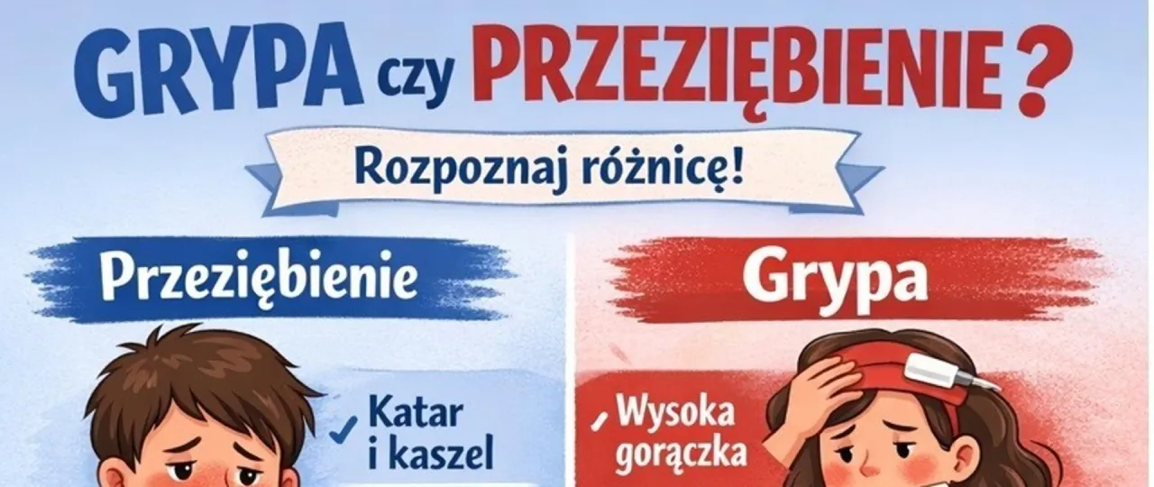 dziecko z gorączką grypa przeziębienie r&oacute;żnice