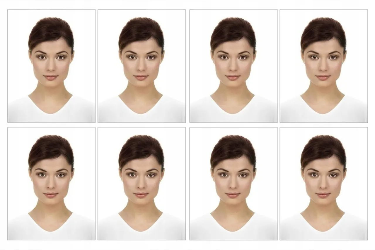 Osiem identycznych zdjęć tej samej kobiety, każde z lekką zmianą makijażu. Zastanawiasz się, ile kosztuje zdjęcie do dowodu u fotografa?