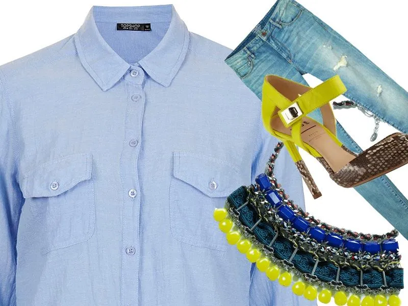 Zdjęcie Stylizacje z niebieską koszulą w paski: 10 modnych inspiracji