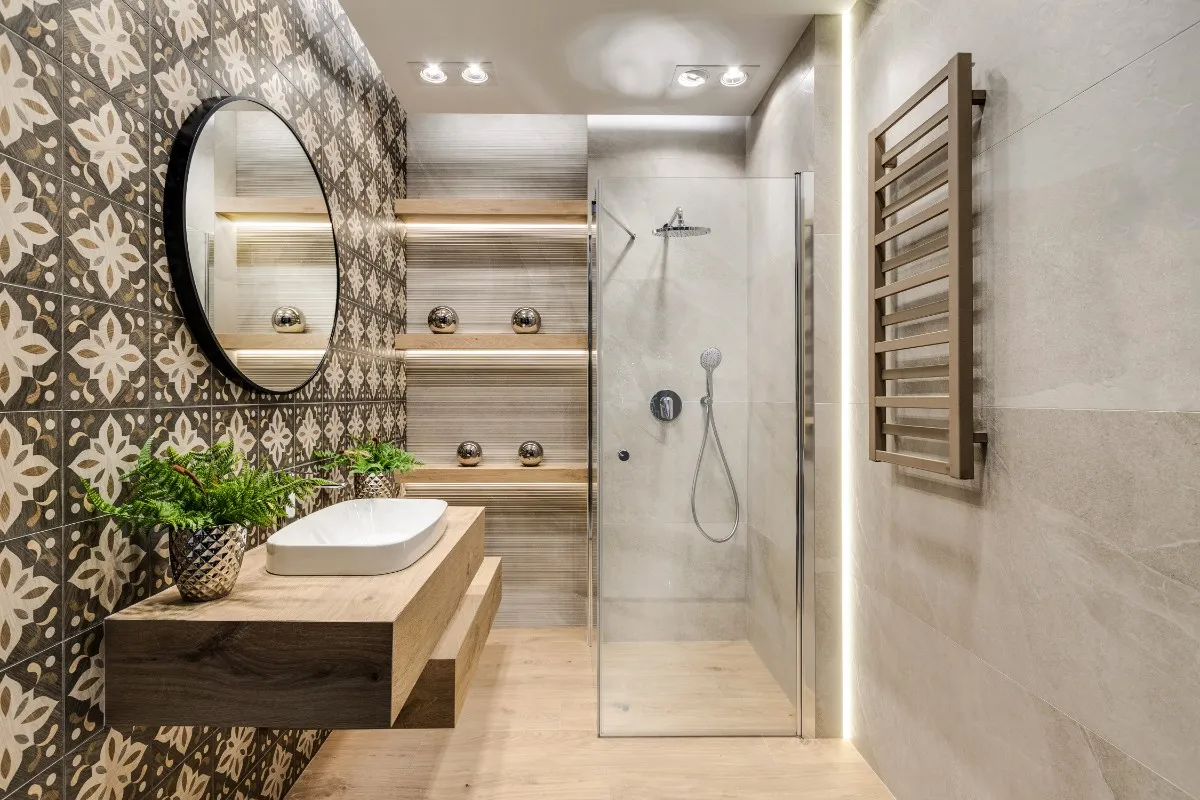 płytki drewnopodobne aranżacje łazienka kuchnia salon taras