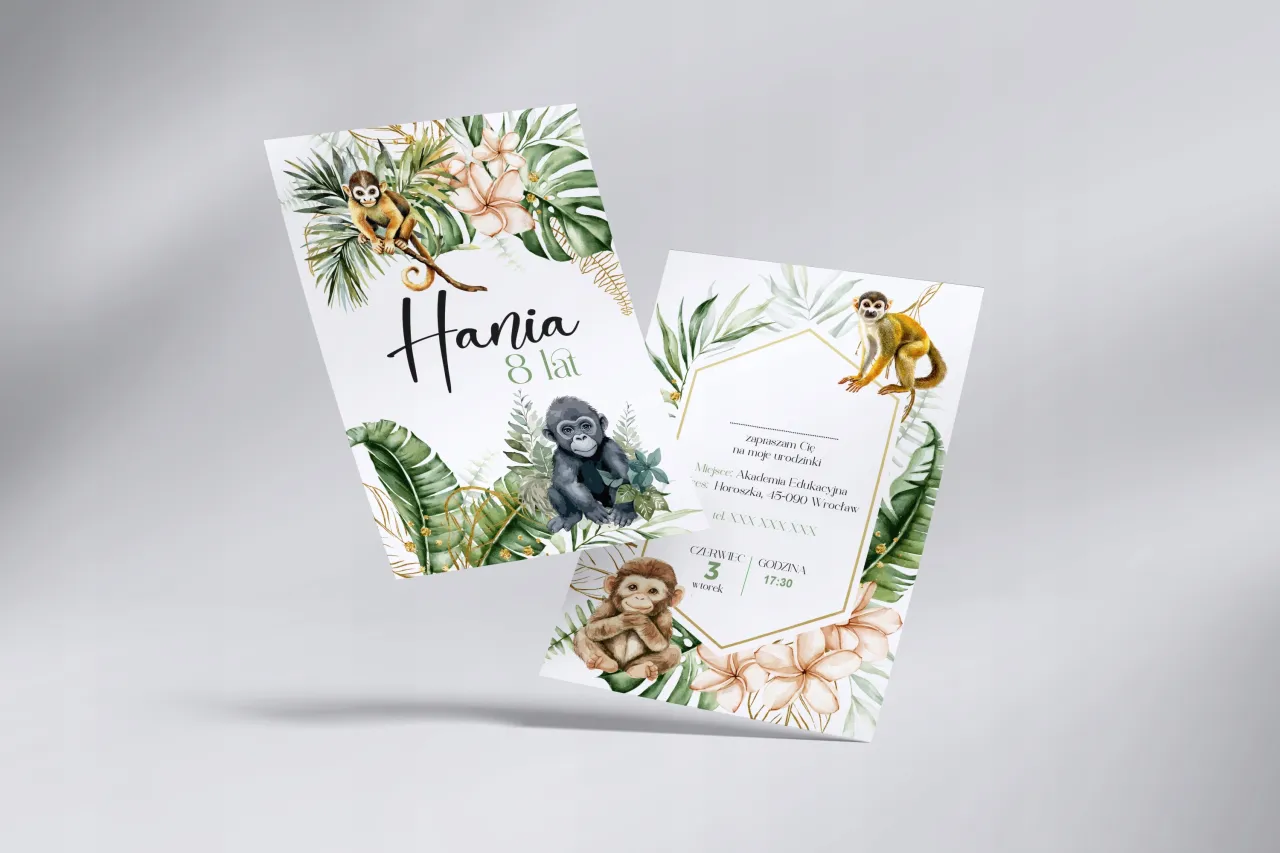 kreatywne zaproszenie na urodziny dziecka z motywem dżungli