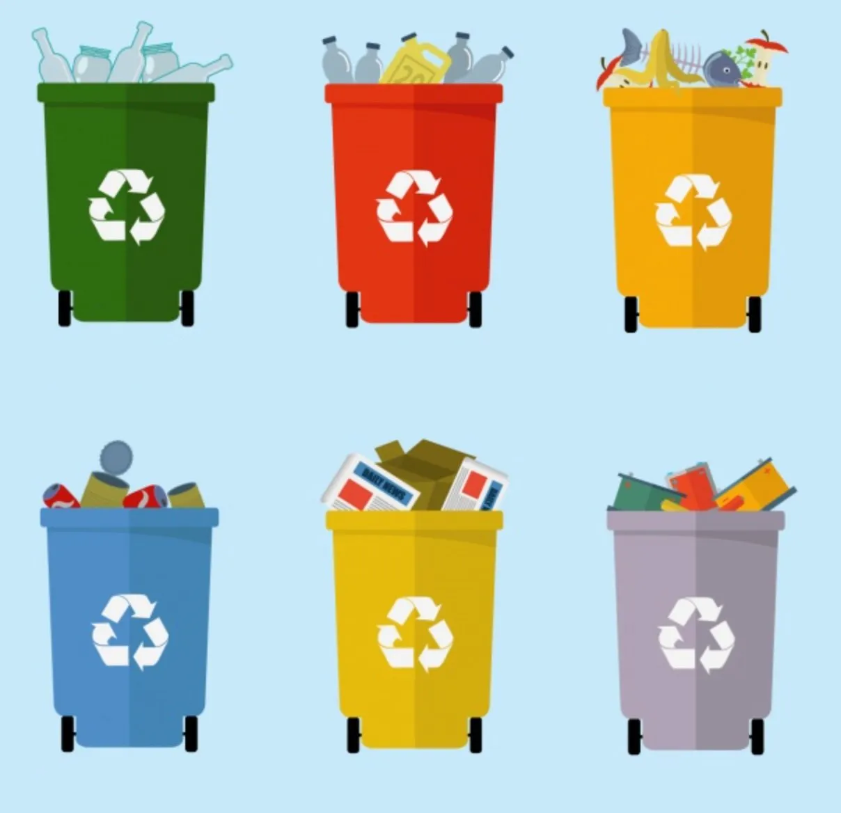 dzieci segregujące śmieci kolorowe kosze