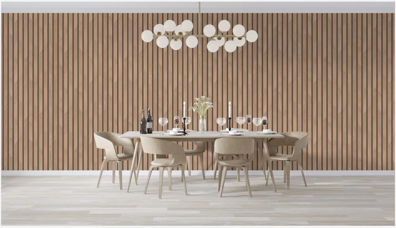 lamele ścienne nad stołem lub tapeta 3D