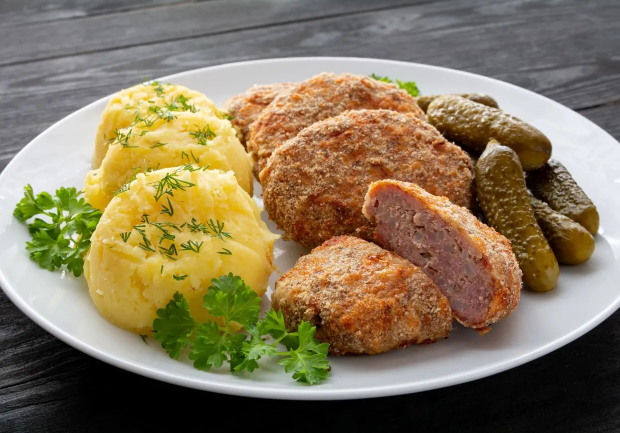 Kotlety mielone z ziemniakami i ogórkami. Idealne jakie przyprawy do mięsa mielonego? Zioła i czosnek!