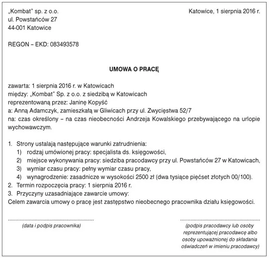 umowa o pracę małżonka wzór