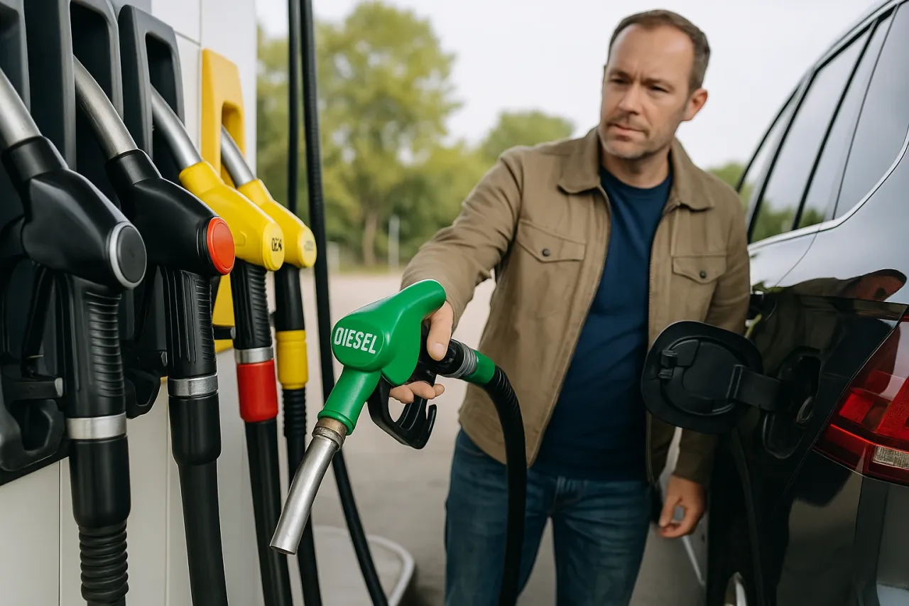 R&oacute;żne kolory paliw diesel premium i standard