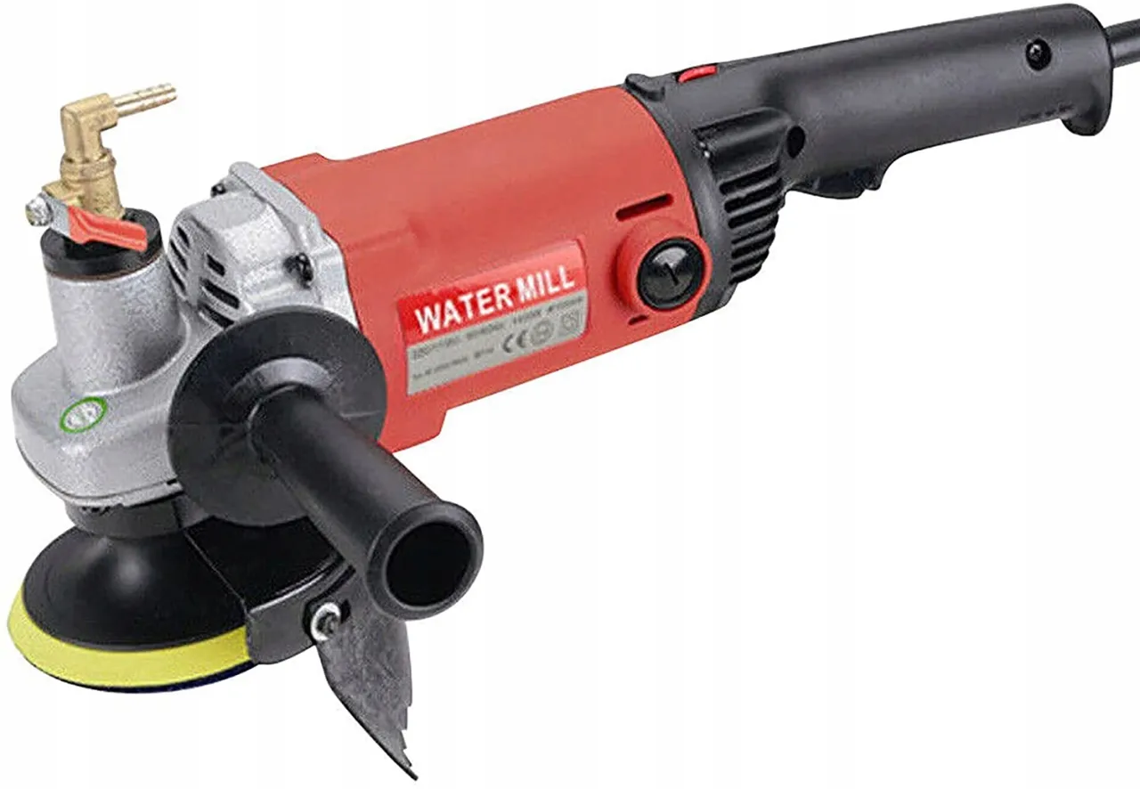 Szlifierka kątowa z doprowadzeniem wody, idealna do precyzyjnego cięcia kamienia dekoracyjnego betonowego.