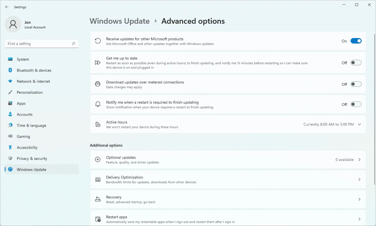 windows update settings