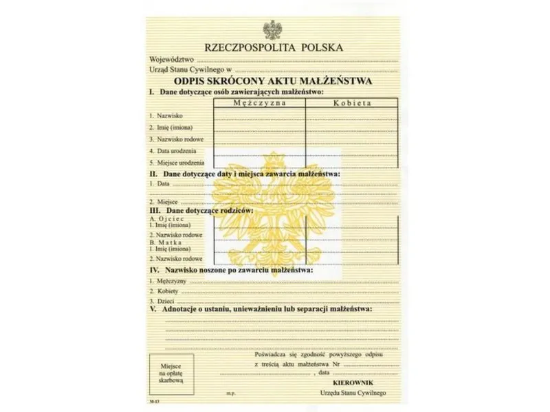 rodzaje odpisów aktu małżeństwa porównanie