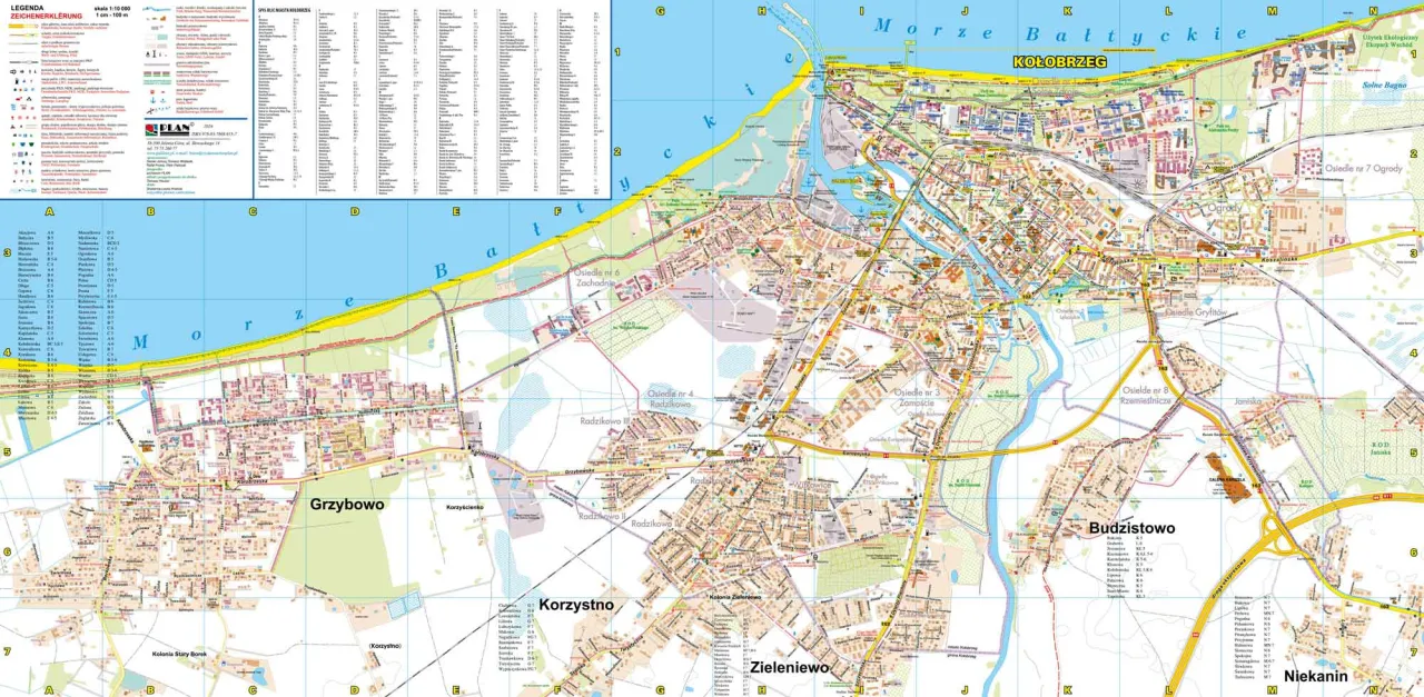 Mapa tras do Kołobrzegu z gł&oacute;wnych miast Polski